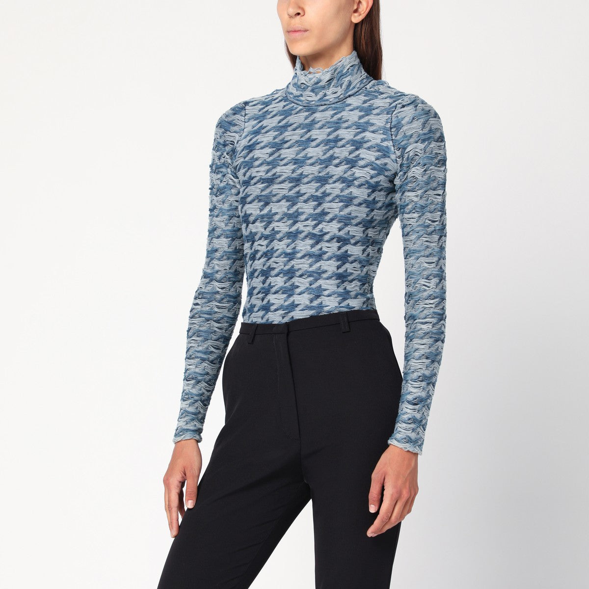 Diesel Women's Blue/Light Grey Patterned Turtleneck Sweater
