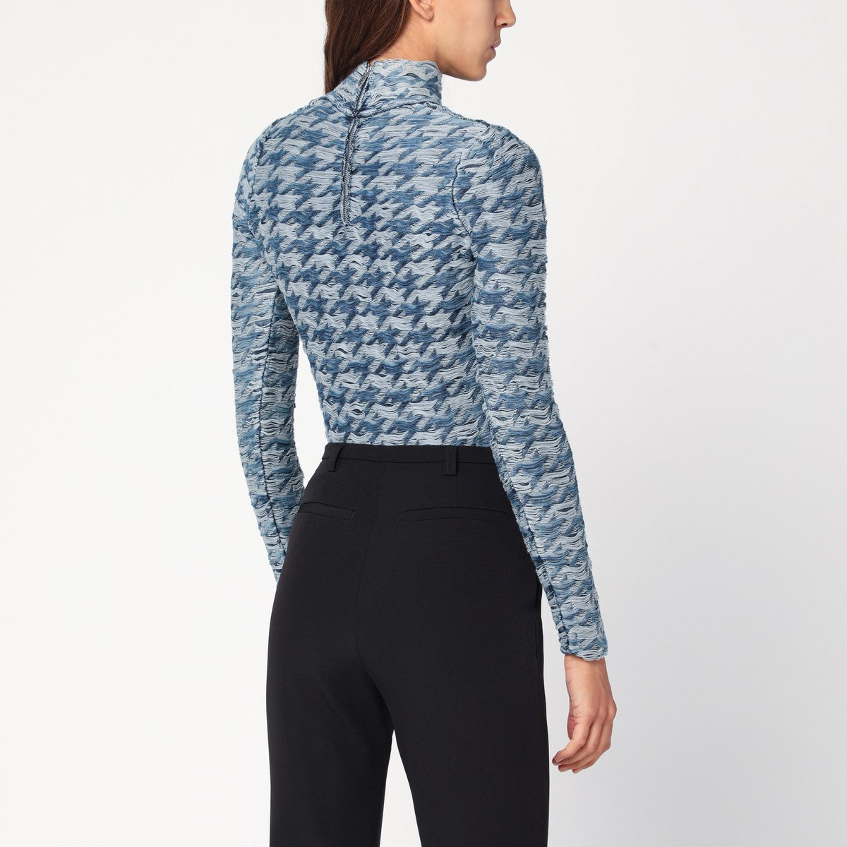 Diesel Women's Blue/Light Grey Patterned Turtleneck Sweater