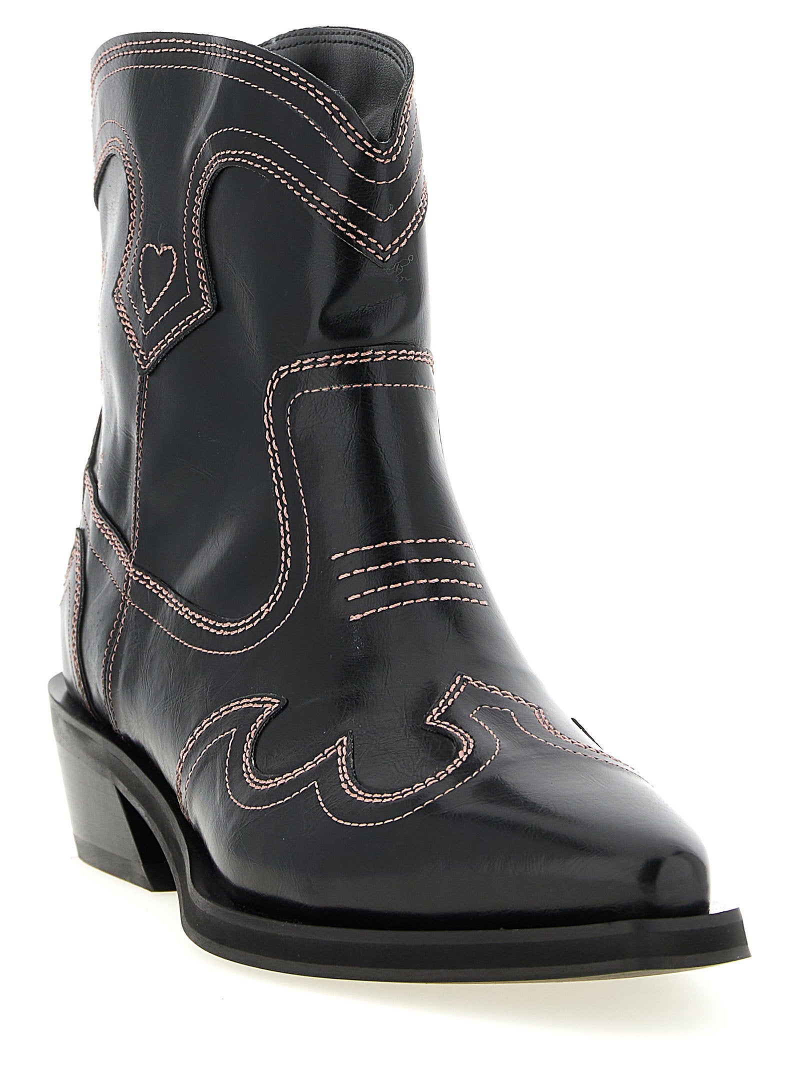 Ganni Women's Low Shaft Embroidered Western Ankle Boots