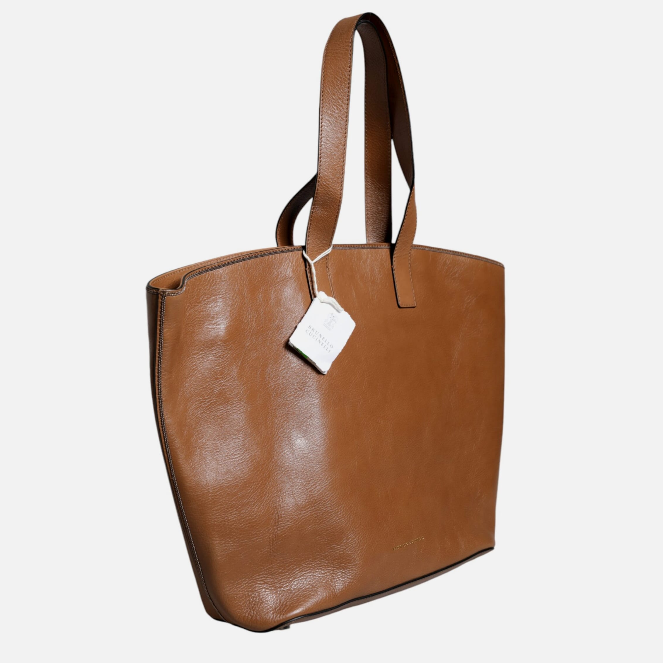 Brunello Cucinelli Brown Leather Logo Shoulder Strap Shopping Tote Women's Bag (Pre-Owned)