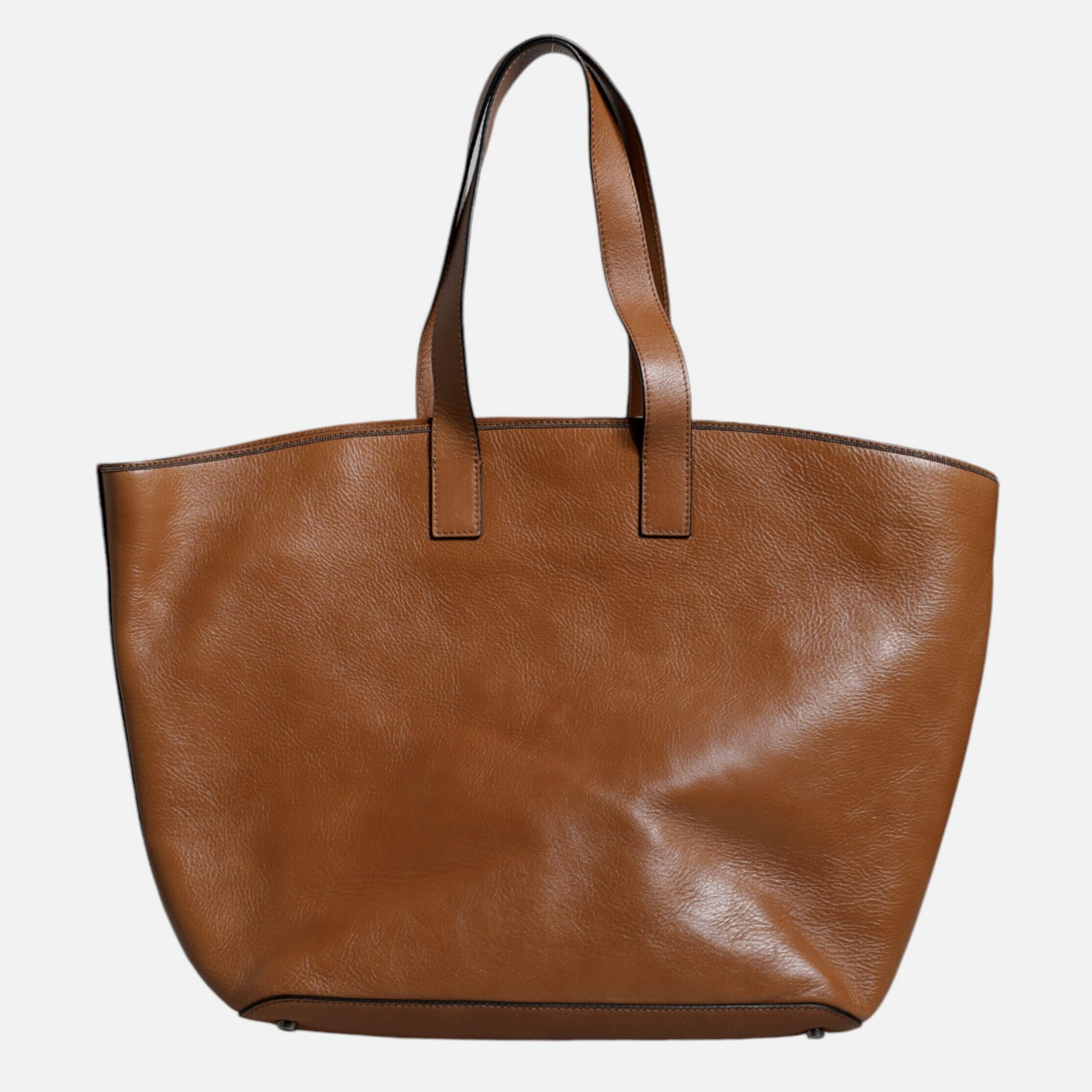 Brunello Cucinelli Brown Leather Logo Shoulder Strap Shopping Tote Women's Bag (Pre-Owned)