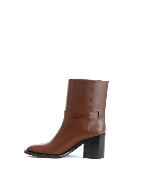Burberry Chic Brown Leather Ankle Boots with Buckle Women's Detail