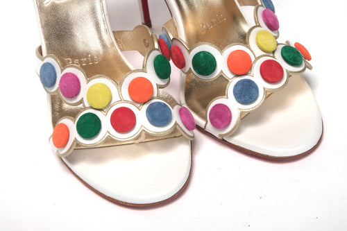 Christian Louboutin White Multicolor Spot Design High Heels Shoes Women's Sandal