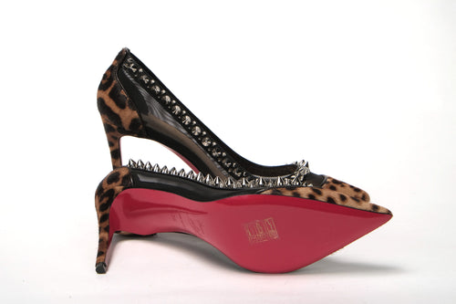 Christian Louboutin Brown Silver Leopard  Nappa And Mesh Studded High Heels Women's Pumps