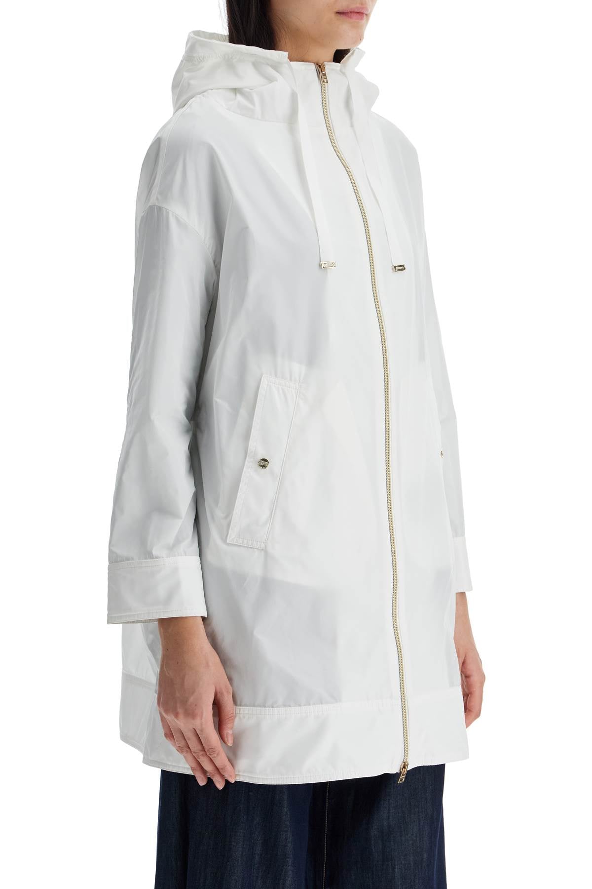 Herno Women's White Waterproof 3/4 Sleeve Parka Techn Taffeta