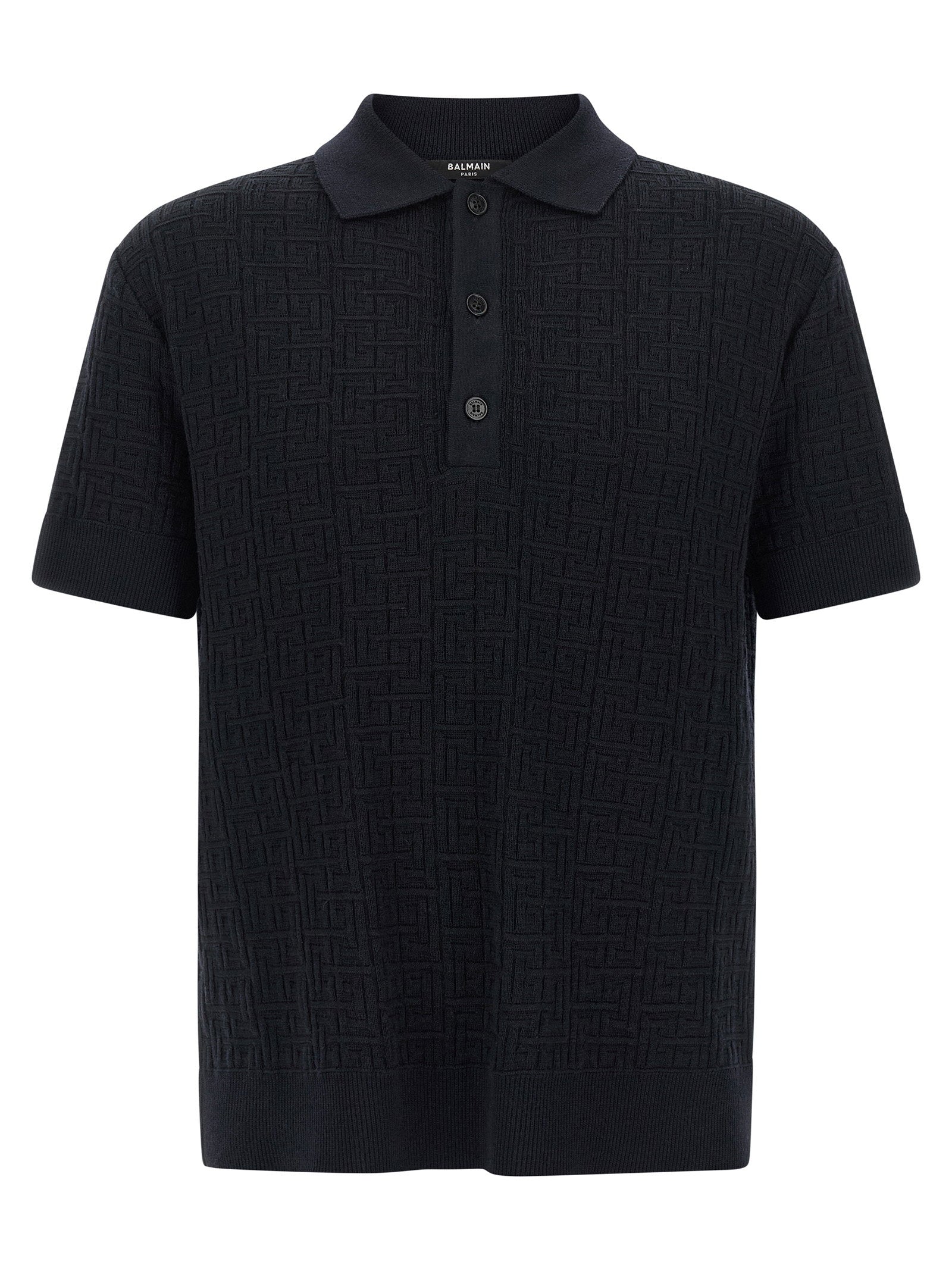 Balmain Men's Monogram Knit Polo Shirt