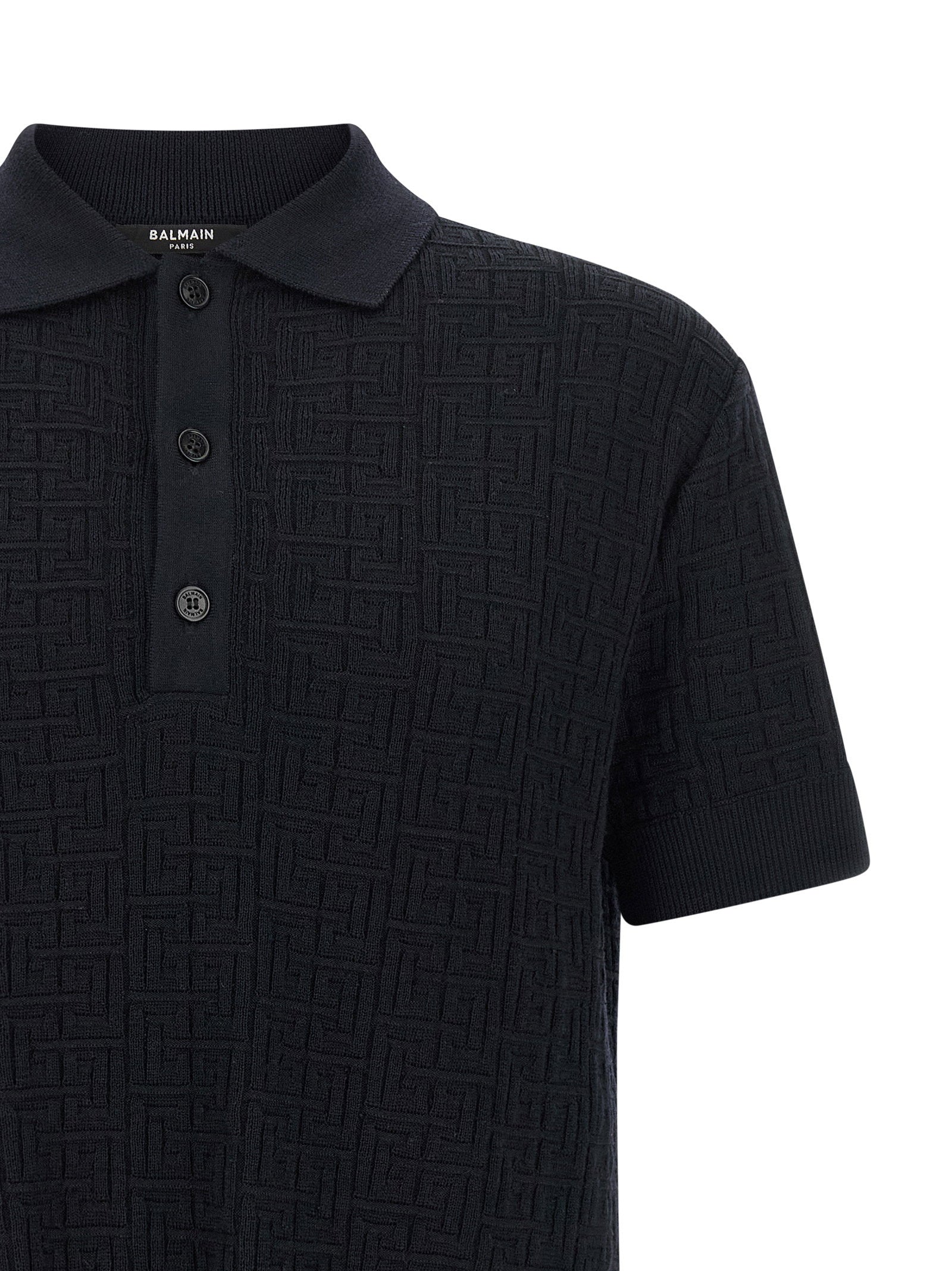 Balmain Men's Monogram Knit Polo Shirt