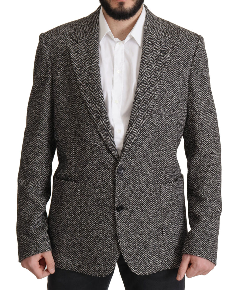 Dolce & Gabbana Exquisite Gray Herringbone Blazer Men's Jacket