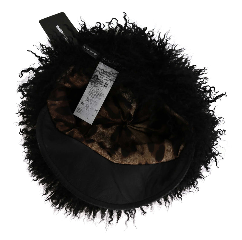 Dolce & Gabbana Chic Black Gatsby Cap in Tibet Lamb Women's Fur