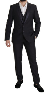 Dolce & Gabbana Elegant Black Three-Piece Wool Blend Men's Suit