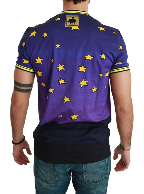 Dolce & Gabbana Purple Cotton Round Neck T-Shirt with Pig Men's Motif
