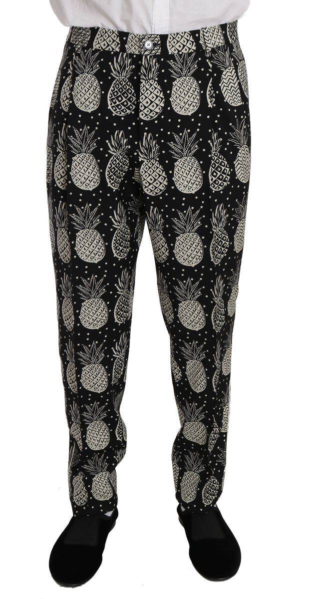 Dolce & Gabbana Chic Black Pineapple Print Wool Men's Suit