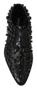 Dolce & Gabbana Elegant Black Crystal Leather Dress Women's Shoes