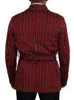 Dolce & Gabbana Elegant Red Striped Long Robe Luxury Men's Wear