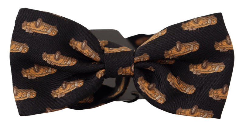 Dolce & Gabbana Black Orange Car Print Silk Bow Men's Tie