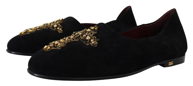 Dolce & Gabbana Black Gold Crystal Sequined Men's Loafers