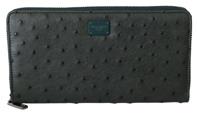 Dolce & Gabbana Green Ostrich Leather Continental Mens Clutch Men's Wallet