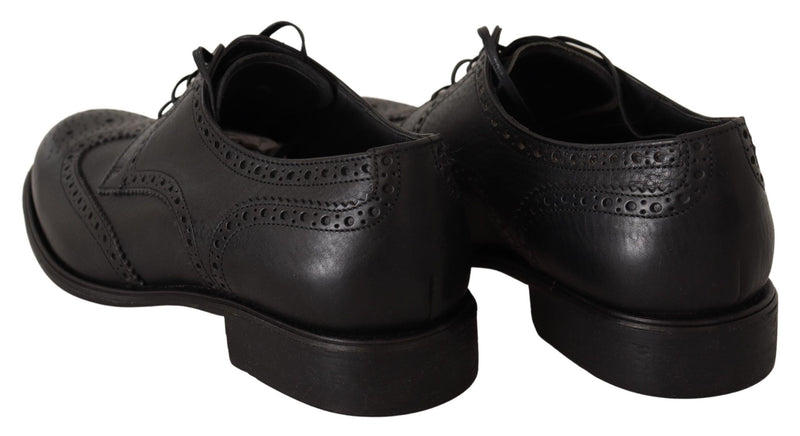 Dolce & Gabbana Elegant Black Leather Derby Wingtip Men's Shoes