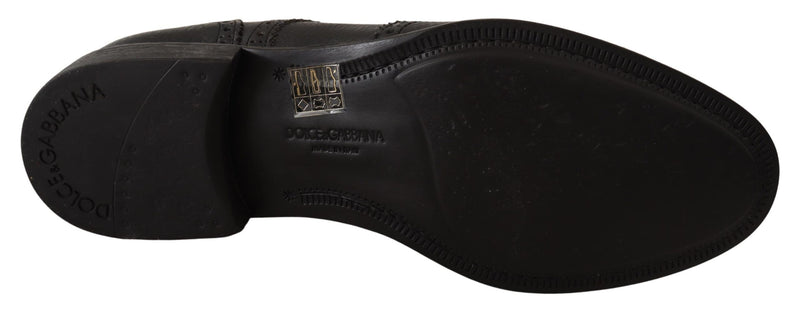 Dolce & Gabbana Elegant Black Leather Derby Wingtip Men's Shoes