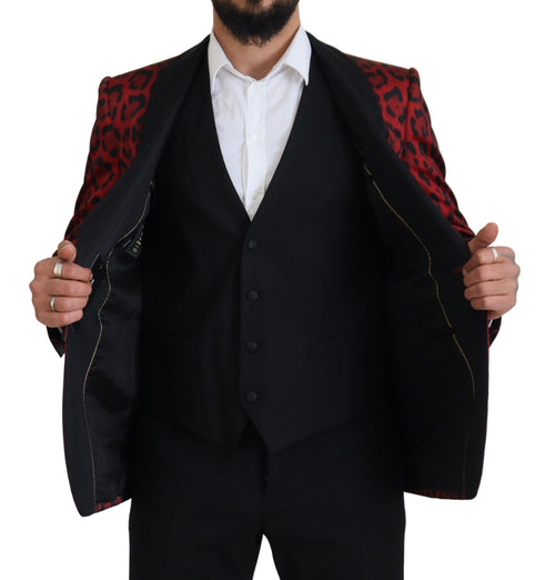 Dolce & Gabbana Radiant Red Leopard Print Three Piece Men's Suit