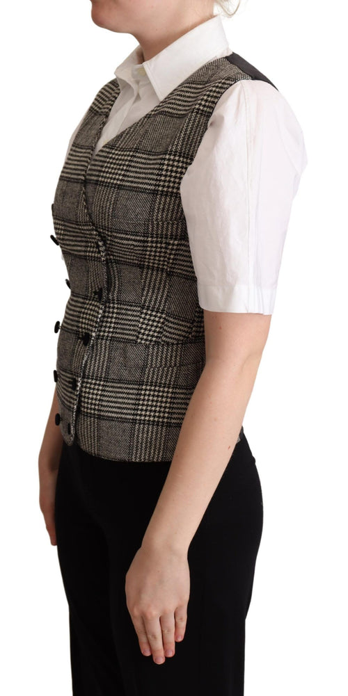 Dolce & Gabbana Elegant Checkered Gray Silk Blend Women's Vest
