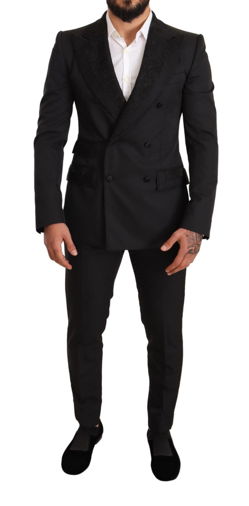Dolce & Gabbana Elegant Black Floral Brocade Men's Suit
