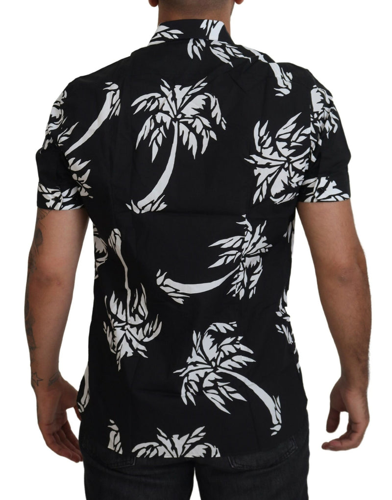 Dolce & Gabbana Elegant Black Palm Tree Print Casual Men's Shirt