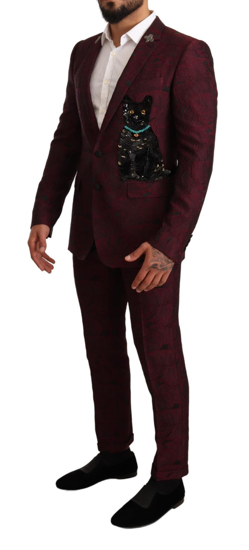 Dolce & Gabbana Elegant Maroon Leaf Pattern Two-Piece Men's Suit