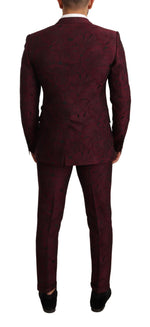Dolce & Gabbana Elegant Maroon Leaf Pattern Two-Piece Men's Suit