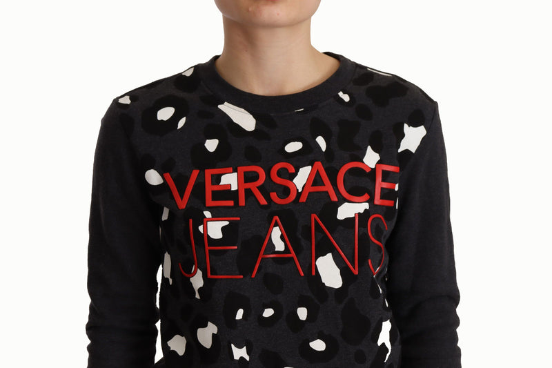 Versace Jeans Chic Black Leopard Crew Neck Women's Pullover