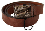 Costume National Chic Solid Brown Waist Belt with Logo Men's Buckle