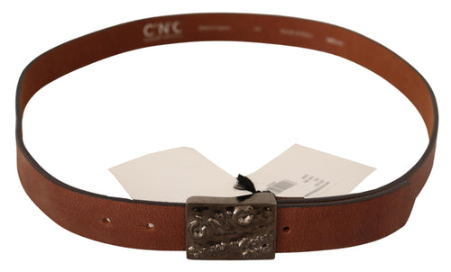 Costume National Chic Solid Brown Waist Belt with Logo Men's Buckle