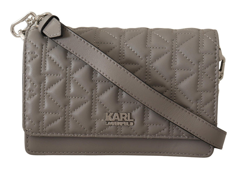 Karl Lagerfeld Elegant Grey Leather Crossbody Women's Bag