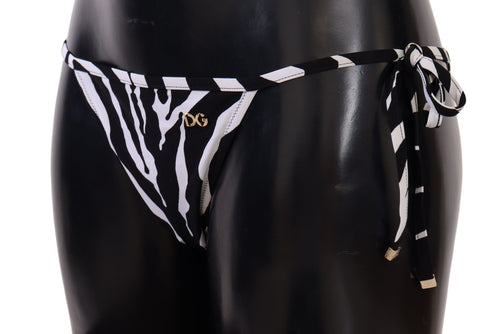 Dolce & Gabbana Zebra Print Chic Drawstring Bikini Women's Bottom