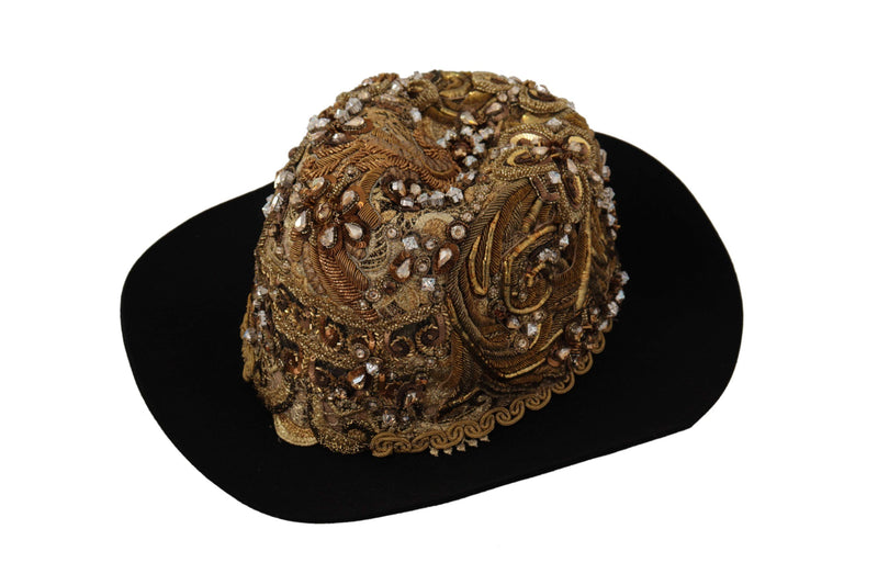 Dolce & Gabbana Elegant Black Gold Studded Women's Fedora
