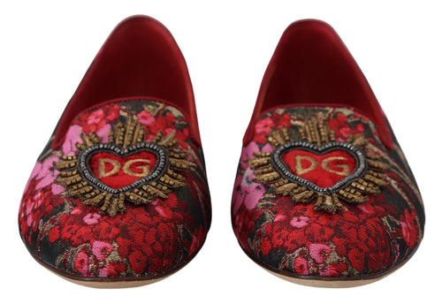 Dolce & Gabbana Multicolor Jacquard Sacred Heart Patch Slip On Women's Shoes
