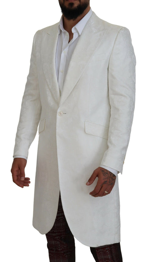 Dolce & Gabbana Elegant White Floral Brocade Trench Men's Coat