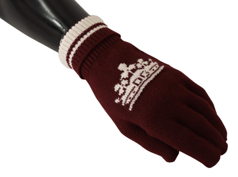Dolce & Gabbana Elegant Red Cashmere Gloves with Crown Men's Motif