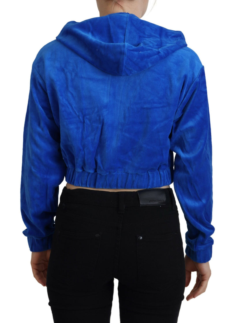 Juicy Couture Glam Hooded Zip Cropped Sweater in Women's Blue