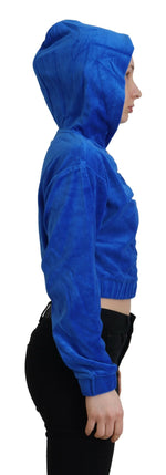 Juicy Couture Glam Hooded Zip Cropped Sweater in Women's Blue