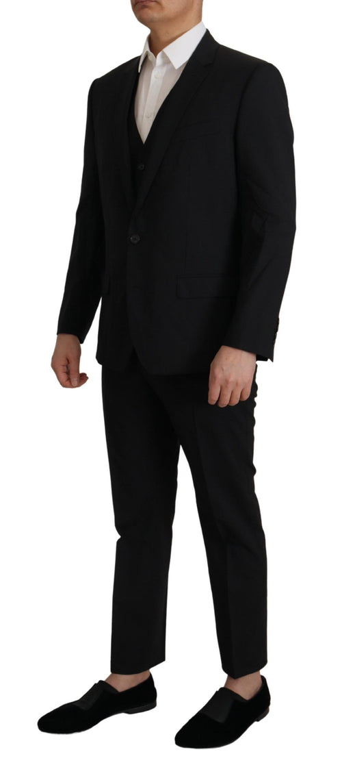 Dolce & Gabbana Elegant Black Three Piece Wool Men's Suit