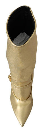 Dolce & Gabbana Elegant Gold Ankle Boots Socks with Women's Rhinestones