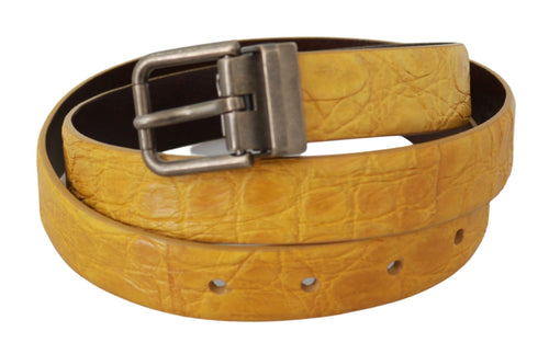 Dolce & Gabbana Exotic Yellow Animal Pattern Leather Men's Belt