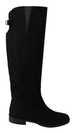 Dolce & Gabbana Black Suede Knee High Flat Boots Women's Shoes