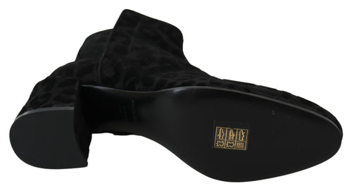 Dolce & Gabbana Elegant Black Leopard Print Short Women's Boots
