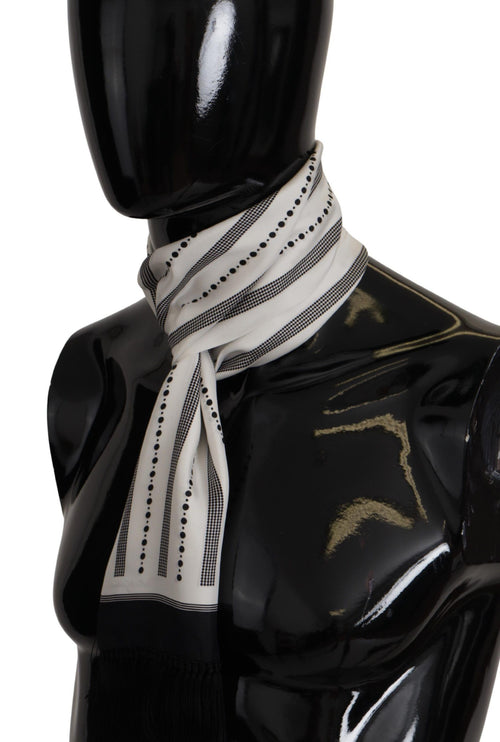 Dolce & Gabbana Black White Silk Polka Dot Print Shawl Fringe Men's Scarf