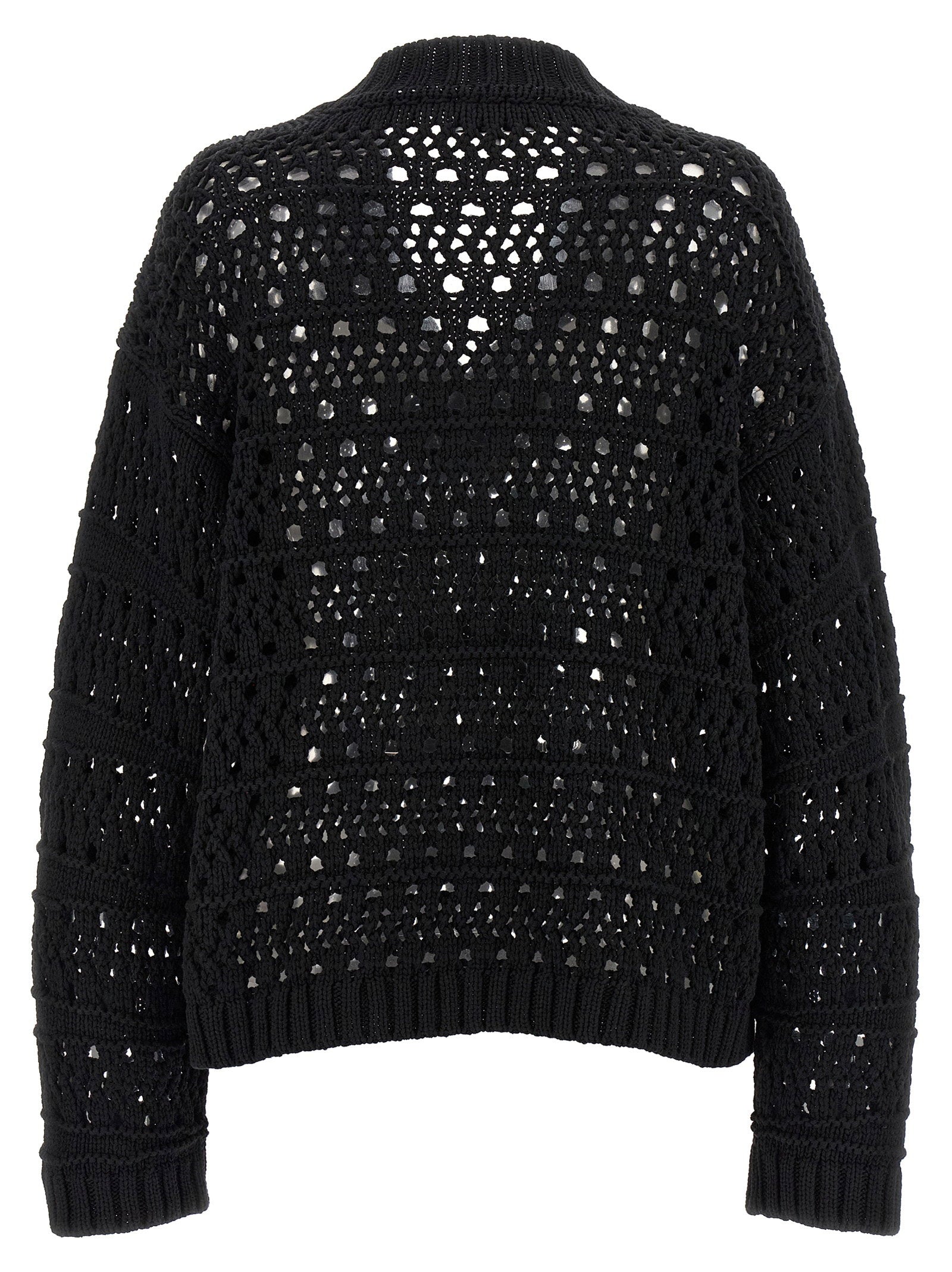 Ganni Women's Black Crochet V-Neck Sweater
