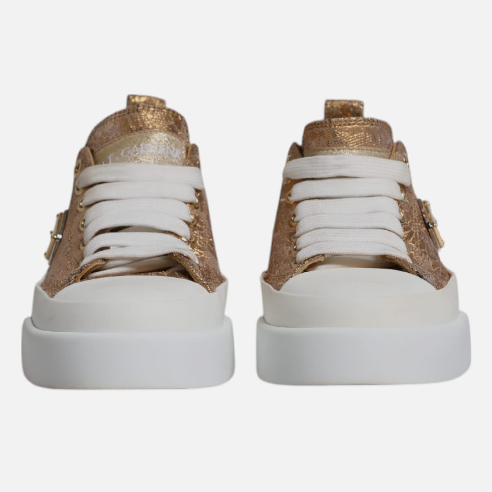 Dolce & Gabbana Gold White Logo Low Top Sneakers Women's Shoes (Pre-Owned)