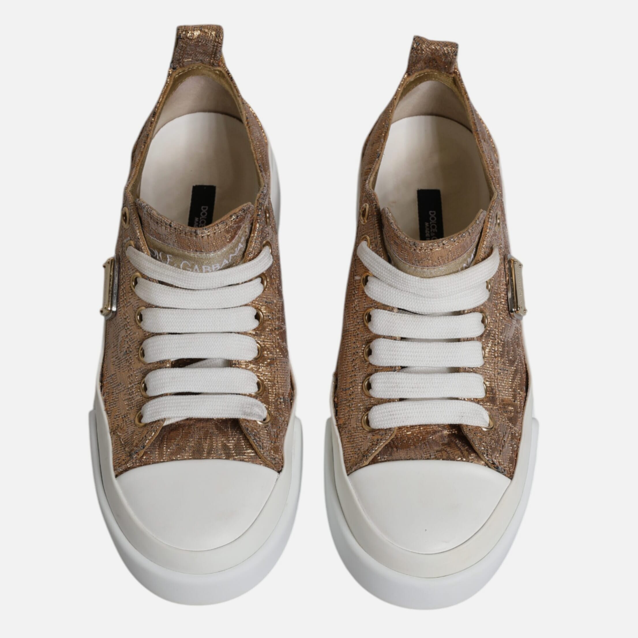 Dolce & Gabbana Gold White Logo Low Top Sneakers Women's Shoes (Pre-Owned)