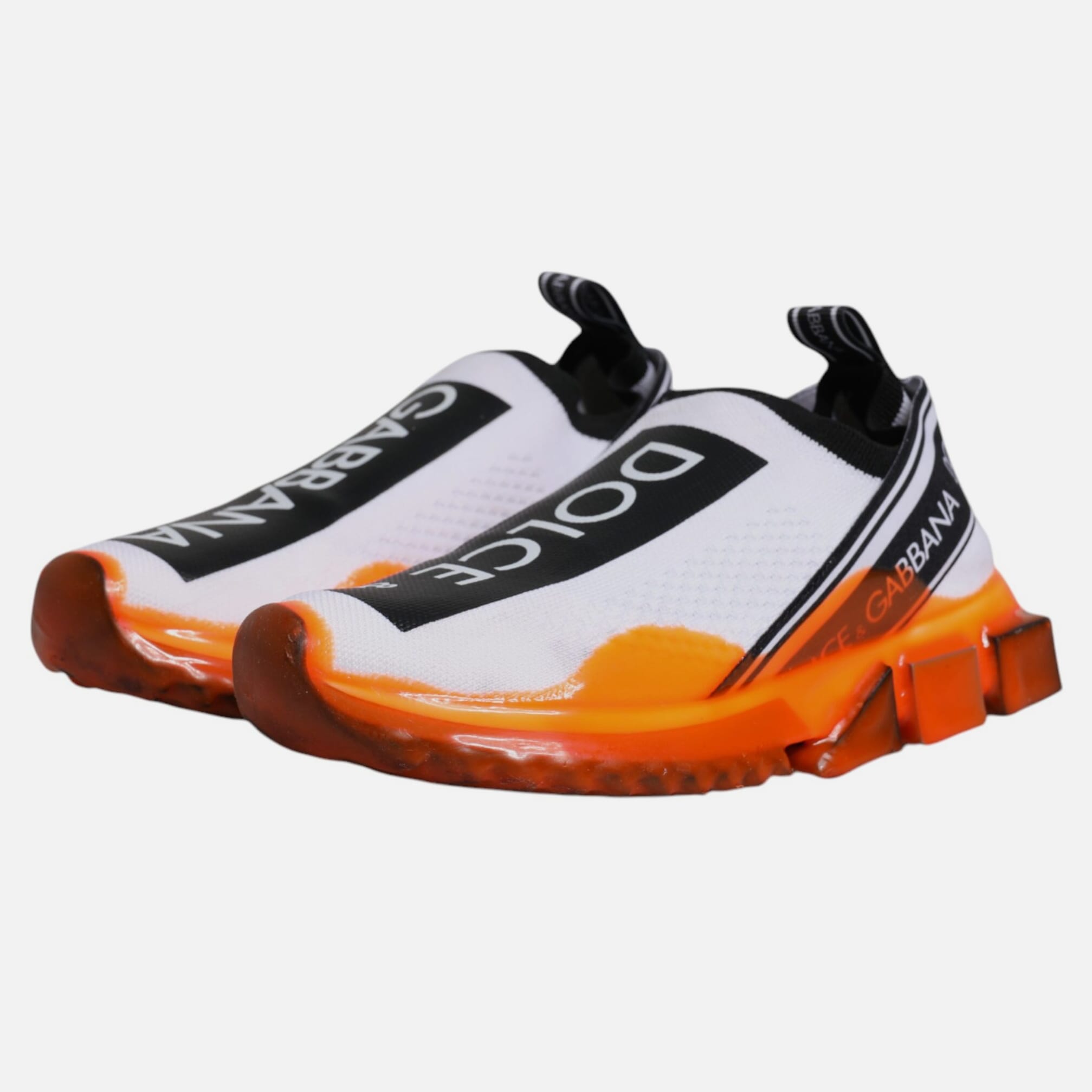 Dolce & Gabbana White Orange Slip On Sorrento Sneakers Women's Shoes (Pre-Owned)